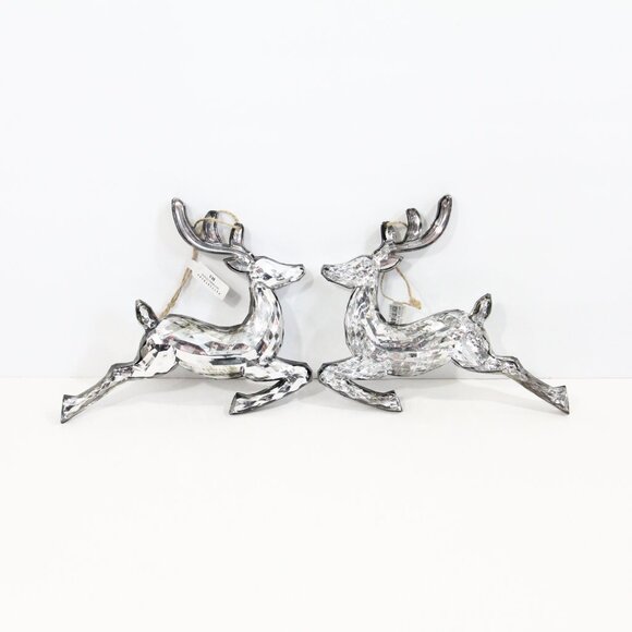 Pottery Barn Reindeer Ornament NEW Set of 2 Mirrored Christmas decor gift - Picture 2 of 7